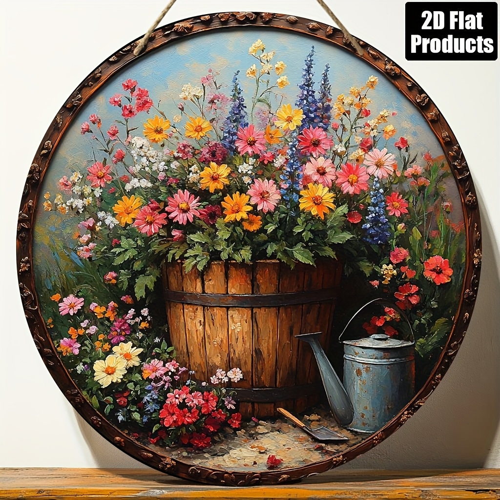 Gardening Tools Store - 2D Flat, 1pc, Round Wooden Decorative