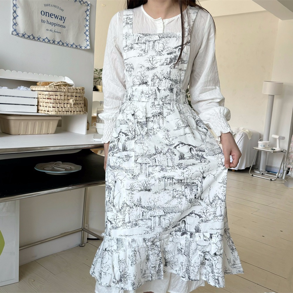 Women Ruffles Apron Cotton Ink - Gardening Tools Store 评论和价格