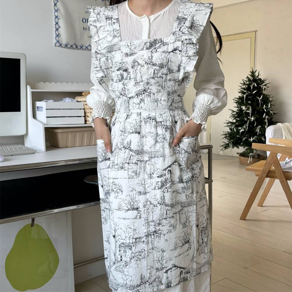 Women Ruffles Apron Cotton Ink - Gardening Tools Store 评论和价格
