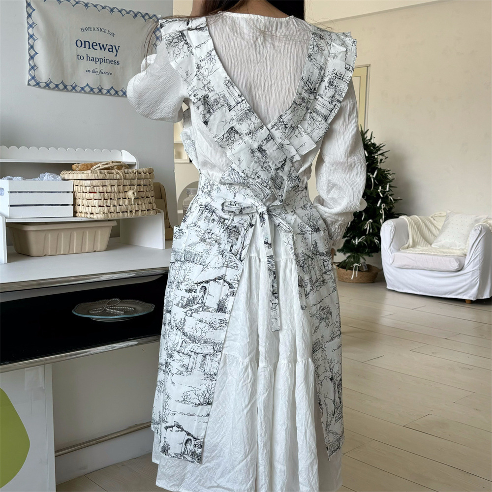 Women Ruffles Apron Cotton Ink - Gardening Tools Store 评论和价格