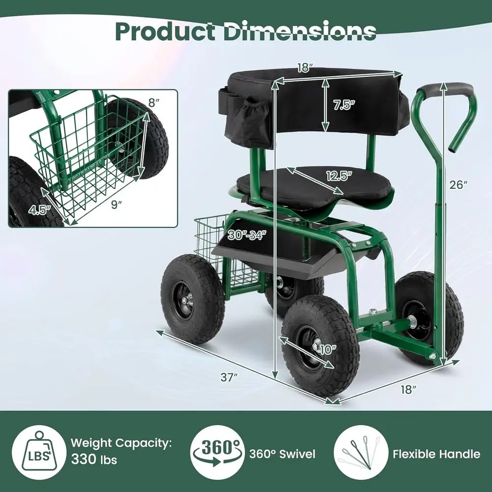 Adjustable 360° Swivel Rolling - Gardening Tools Basket 评论和价格