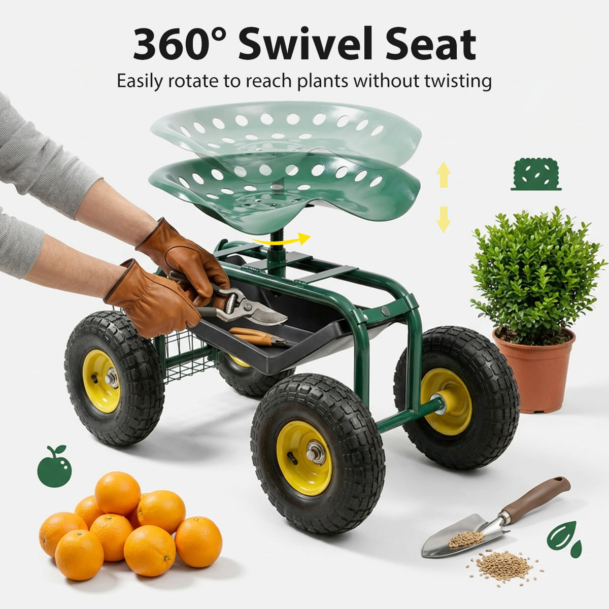 Garden Seat with Wheels, Rolli - Gardening Tools Basket 评论和价格